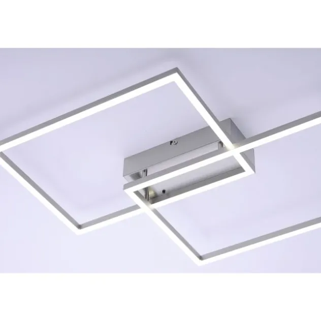 LED Deckenleuchte, stahlfarben, 2-flammig, dimmbar, geometrisches Design