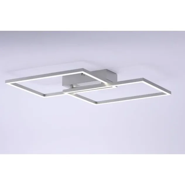 LED Deckenleuchte, stahlfarben, 2-flammig, dimmbar, geometrisches Design