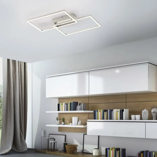 LED Deckenleuchte, stahlfarben, 2-flammig, dimmbar, geometrisches Design