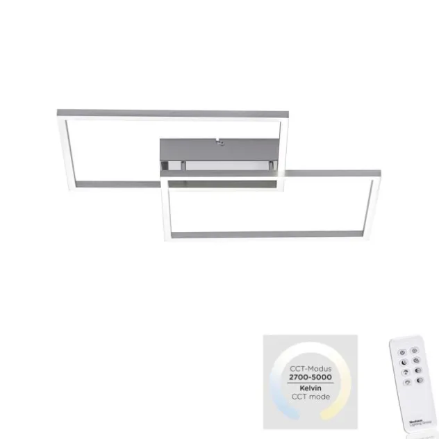 LED Deckenleuchte, stahlfarben, 2-flammig, dimmbar, geometrisches Design