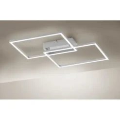 LED Deckenleuchte, stahlfarben, 2-flammig, dimmbar, geometrisches Design