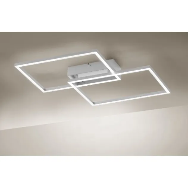 LED Deckenleuchte, stahlfarben, 2-flammig, dimmbar, geometrisches Design