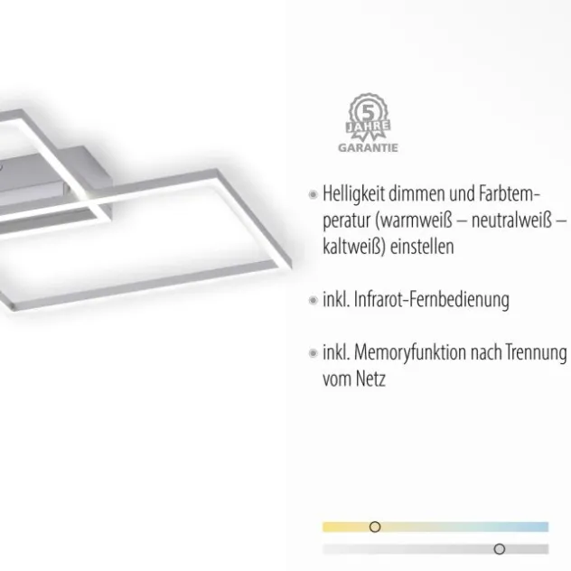 LED Deckenleuchte, stahlfarben, 2-flammig, dimmbar, geometrisches Design