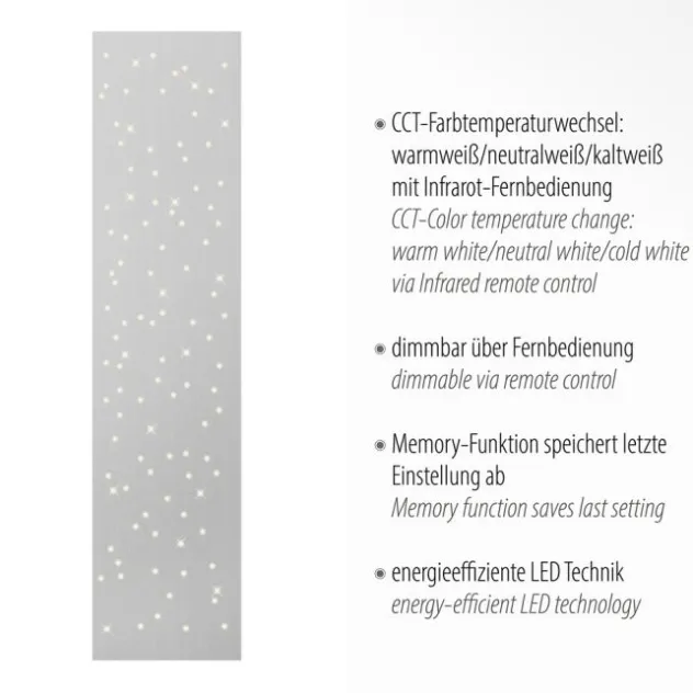 LED Deckenleuchte, stahlfarben, rechteckig, Sternenhimmel-Optik, dimmbar