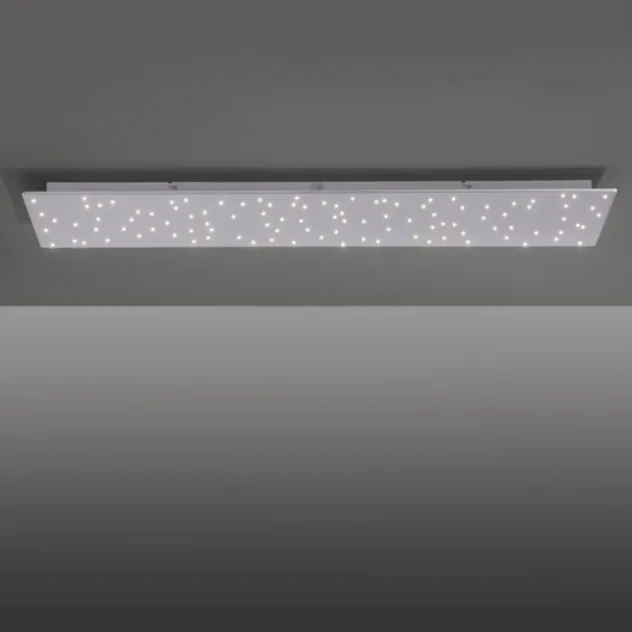 LED Deckenleuchte, stahlfarben, rechteckig, Sternenhimmel-Optik, dimmbar