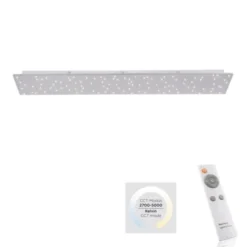 LED Deckenleuchte, stahlfarben, rechteckig, Sternenhimmel-Optik, dimmbar