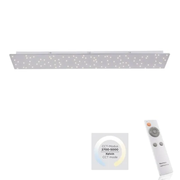 LED Deckenleuchte, stahlfarben, rechteckig, Sternenhimmel-Optik, dimmbar
