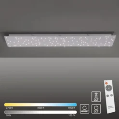 LED Deckenleuchte, stahlfarben, rechteckig, Sternenhimmel-Optik, dimmbar