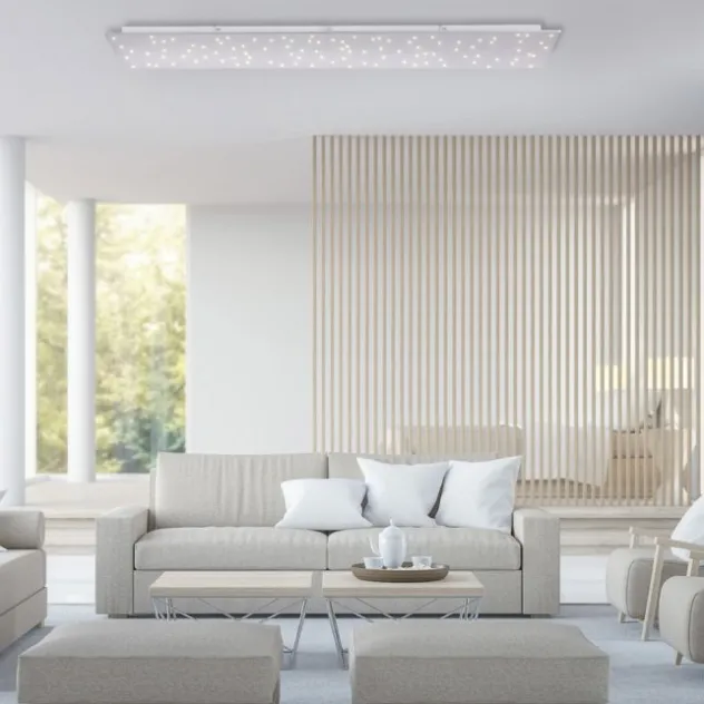 LED Deckenleuchte, stahlfarben, rechteckig, Sternenhimmel-Optik, dimmbar