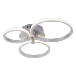 LED Deckenleuchte, stahlfarben, 3 Lichtringe, modern, rund, design