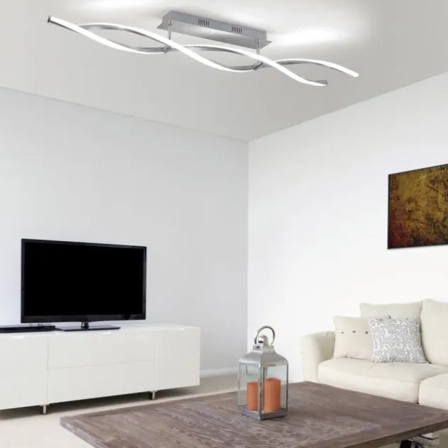 LED Deckenleuchte, stahlfarben, wellenförmige Leuchtkörper, dimmbar, modern