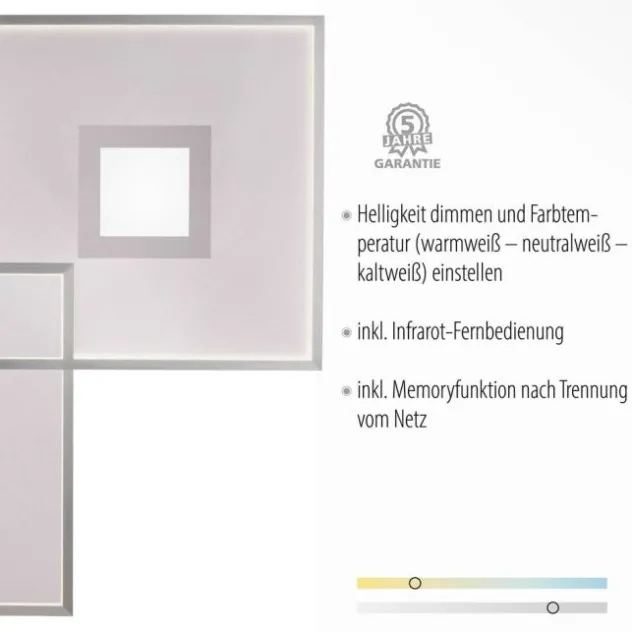 LED Deckenleuchte, stahlfarben, modernes Design, dimmbar, Fernbedienung