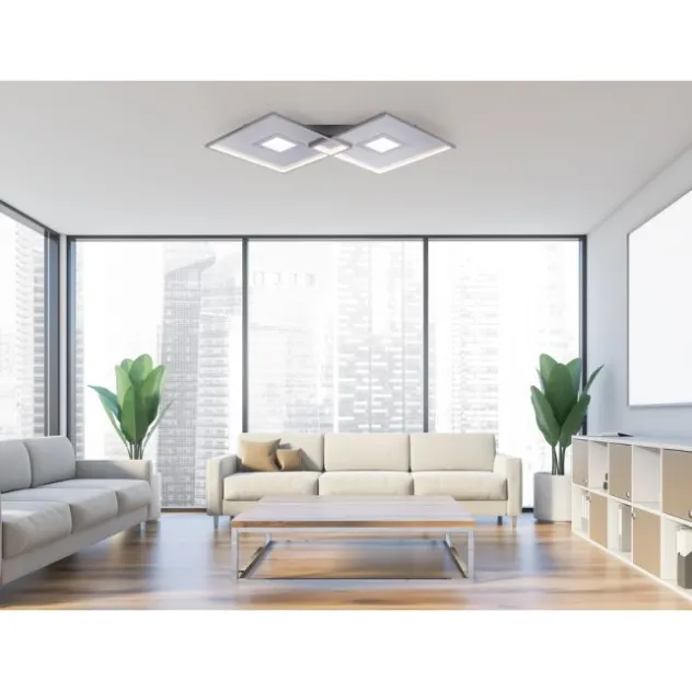 LED Deckenleuchte, stahlfarben, modernes Design, dimmbar, Fernbedienung