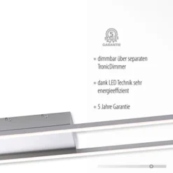 LED-Deckenleuchte, stahlfarben, 10x110cm, dimmbar, modern, warmweiß