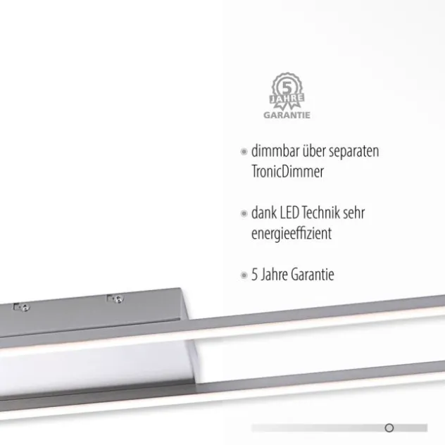 LED-Deckenleuchte, stahlfarben, 10x110cm, dimmbar, modern, warmweiß