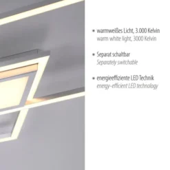 LED Deckenleuchte, stahl, flach, rechteckig, warmweiß