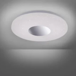 LED-Deckenleuchte, Sternenhimmel, Ø38,5cm,Chrom, Opalweiß, IP44,