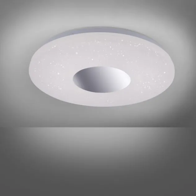 LED-Deckenleuchte, Sternenhimmel, Ø38,5cm,Chrom, Opalweiß, IP44,