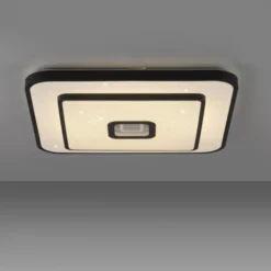 LED Deckenleuchte TURANUS, schwarz, quadratisch, D 50 cm, Sternenhimmeloptik