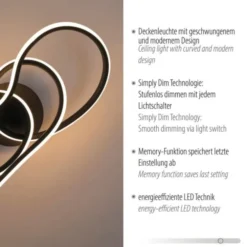 LED Deckenleuchte TWIST, schwarz, höhenverstellbar, Memoryfunktion