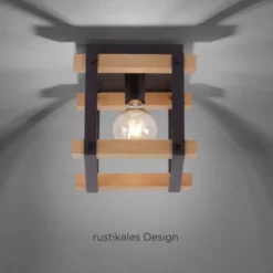 LED Deckenleuchte, Vintage, Holzdesign, E27 exklusive, max. 40W, Retro