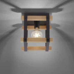 LED Deckenleuchte, Vintage, Holzdesign, E27 exklusive, max. 40W, Retro