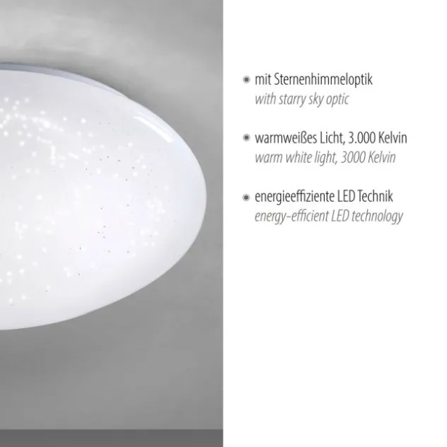 LED-Deckenleuchte, weiß, Ø 25cm, rund, Sternenoptik, glitzer Effekt