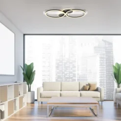 LED Deckenleuchte weiß mit Holz warmweiß Wohnzimmer Leuchtringe