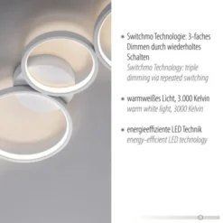 LED Deckenleuchte weiß rund 3 Stufen Dimmer moderne Wohnlampe