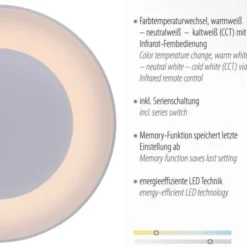 LED-Deckenleuchte, weiss, dimmbar, CCT-Farbmanagement, Memory Funktion