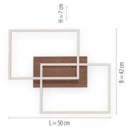 LED-Deckenleuchte, 50,4x42cm, Fernbedienung, dimmbar, Holzdekor,