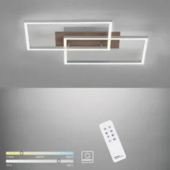 LED-Deckenleuchte, 50,4x42cm, Fernbedienung, dimmbar, Holzdekor,