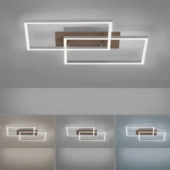 LED-Deckenleuchte, 50,4x42cm, Fernbedienung, dimmbar, Holzdekor,