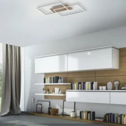 LED-Deckenleuchte, 50,4x42cm, Fernbedienung, dimmbar, Holzdekor,