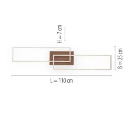 LED-Deckenleuchte, 110x25cm, Fernbedienung, dimmbar, Holzdekor, CCT Farbmanagement,