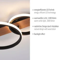 LED Deckenleuchte 53x31cm Holzoptik ring Holdekor schwarz warmweiß Licht