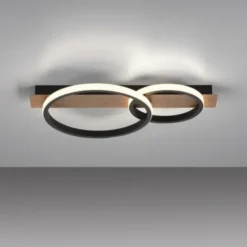 LED Deckenleuchte 53x31cm Holzoptik ring Holdekor schwarz warmweiß Licht