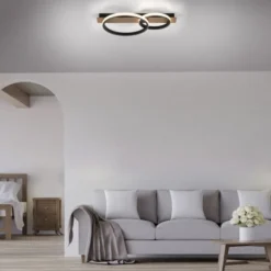 LED Deckenleuchte 53x31cm Holzoptik ring Holdekor schwarz warmweiß Licht