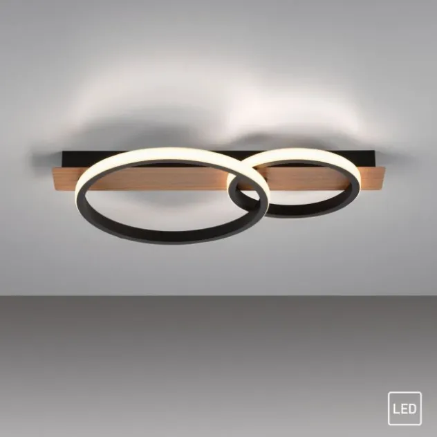 LED Deckenleuchte 53x31cm Holzoptik ring Holdekor schwarz warmweiß Licht