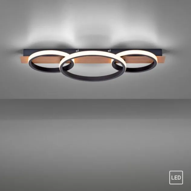 LED Deckenleuchte 68x30cm Holzoptik ring Holdekor schwarz warmweiß Licht