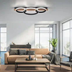 LED Deckenleuchte 68x30cm Holzoptik ring Holdekor schwarz warmweiß Licht