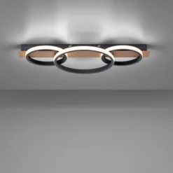 LED Deckenleuchte 68x30cm Holzoptik ring Holdekor schwarz warmweiß Licht
