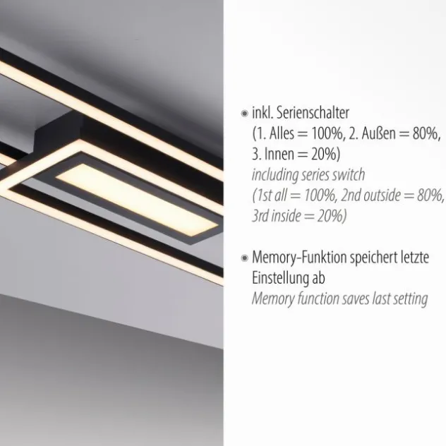 LED Deckenleuchte 95x17,5cm schwarz flach Memoryfunktion schlichtes Panel