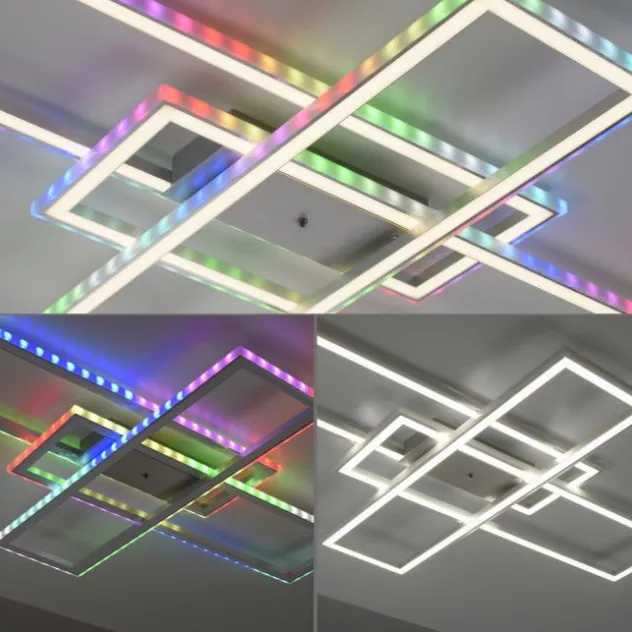 LED Deckenleuchte 101,5x71cm silberfarbig RGB Rainbow Farben dimmbar CCT