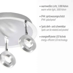 LED-Deckenstrahler, aluminium-matt, 3 Leuchtköpfe, warmweiße Lichtfarbe