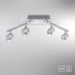 LED Deckenstrahler, aluminiumfarben, schwenkbar, runde Leuchtköpfe, modern