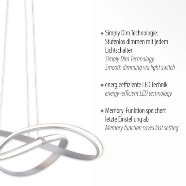 LED Design Pendelleuchte, geschwungene Form, stahlfarben, dimmbar, modern