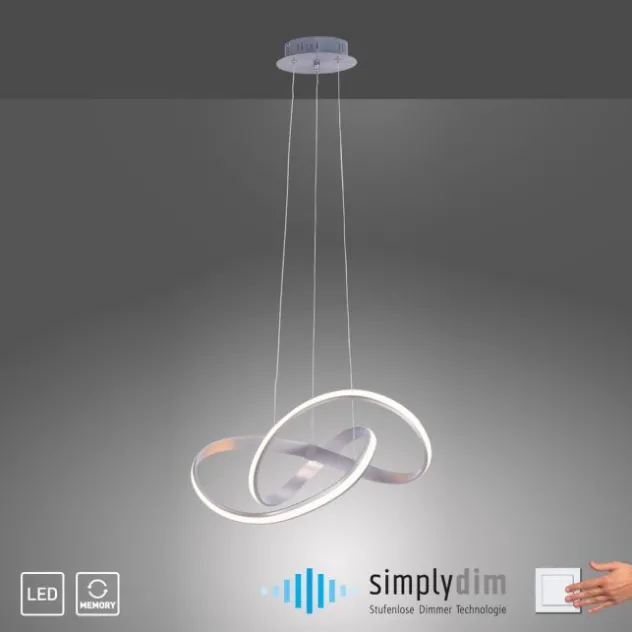 LED Design Pendelleuchte, geschwungene Form, stahlfarben, dimmbar, modern