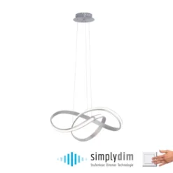 LED Design Pendelleuchte, geschwungene Form, stahlfarben, dimmbar, modern