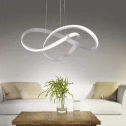 LED Design Pendelleuchte, geschwungene Form, stahlfarben, dimmbar, modern
